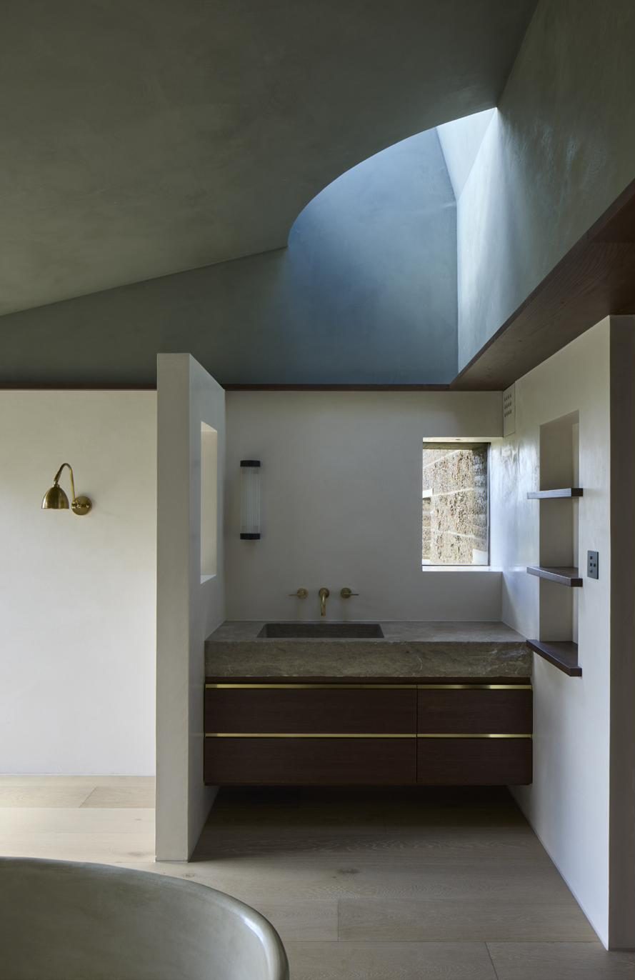 Fluted glass and brass detail, private residence vanity