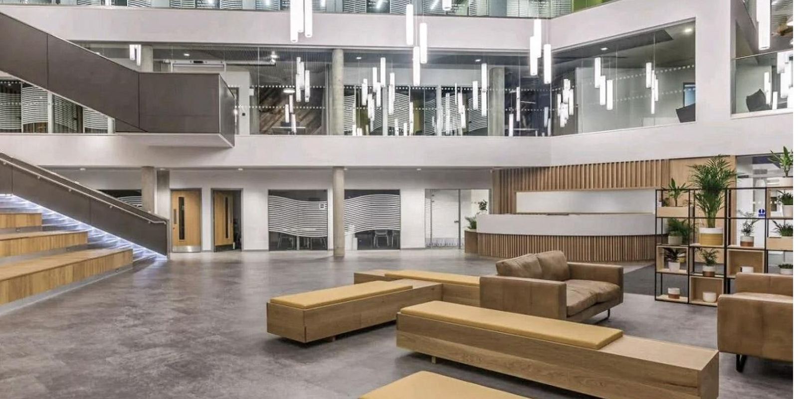 University of Liverpool atrium seating and reception joinery