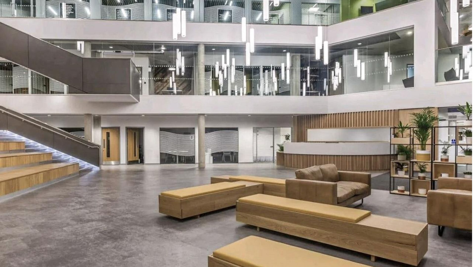University of Liverpool atrium seating and reception joinery